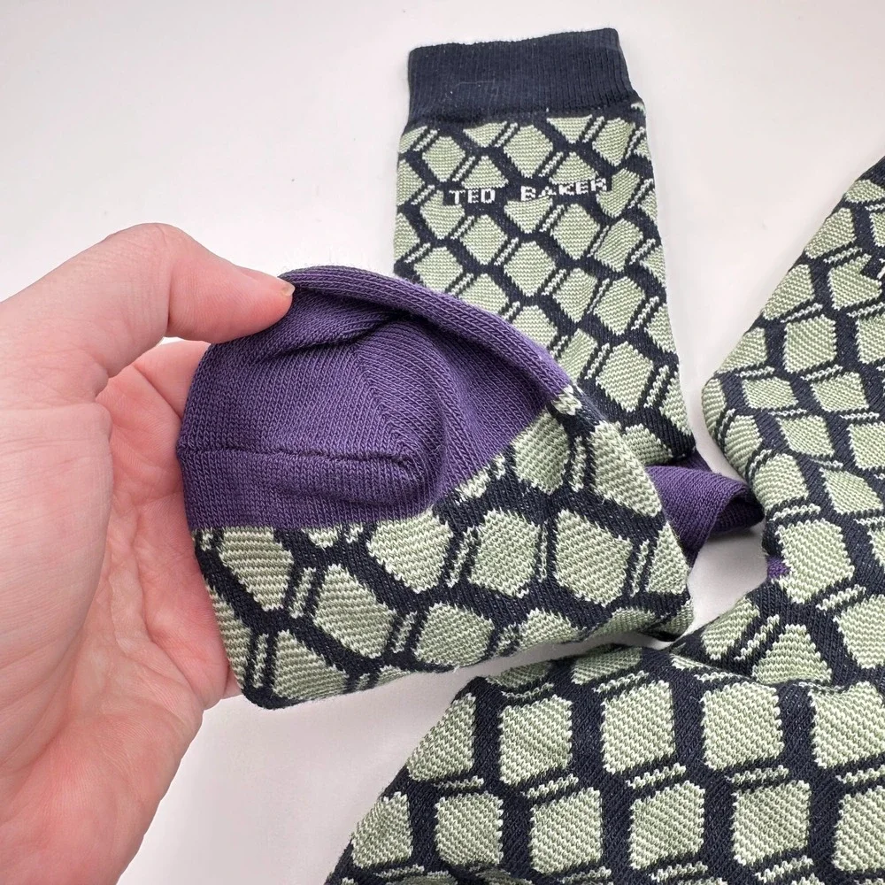 Ted Baker Crew Socks Purple Mint Green‎ Black Mid Calf Geometric Mens 6-10